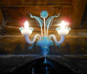 MURANO GLAS WANDLEUCHTE  OPALINBLAU  ZWEI LICHTER   (NEUER EINTRAG)